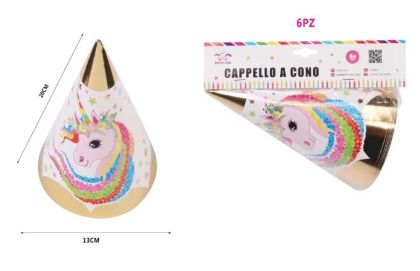 Coif party unicorn 13x20cm 6/set gd0174