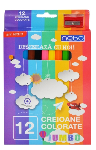 Creioane colorate hexagonale jumbo set 12 16313 nebo