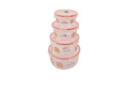 Set 4 caserole rotunde, transparente din plastic