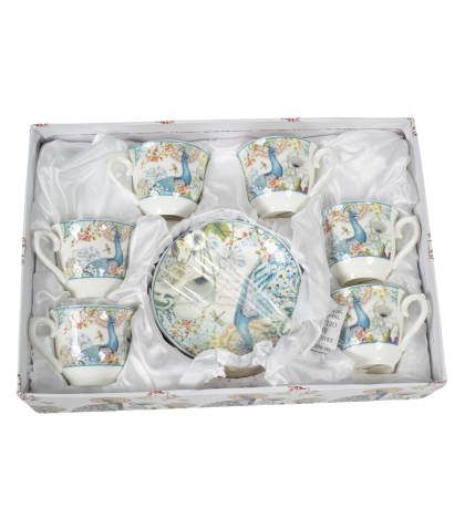 Set 6 cesti cu farfurii din ceramica - design paun b3a43