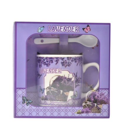 Cana cu lingurita din ceramica lavender 8cm 23428
