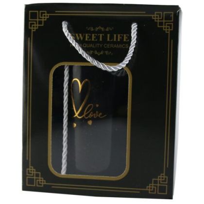 Cana ceramica cu lingurita metalica love negru/auriu