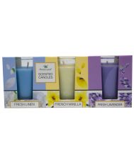 Set 3 lumanari parfumate pahar, Fresh Linen + Vanilla + Lavender