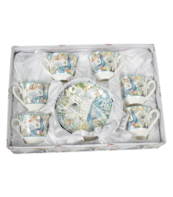 Set 6 cesti cu farfurii din ceramica - design paun b3a43