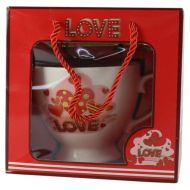 Cana cu picior din ceramica cu lingurita metalica love 23155